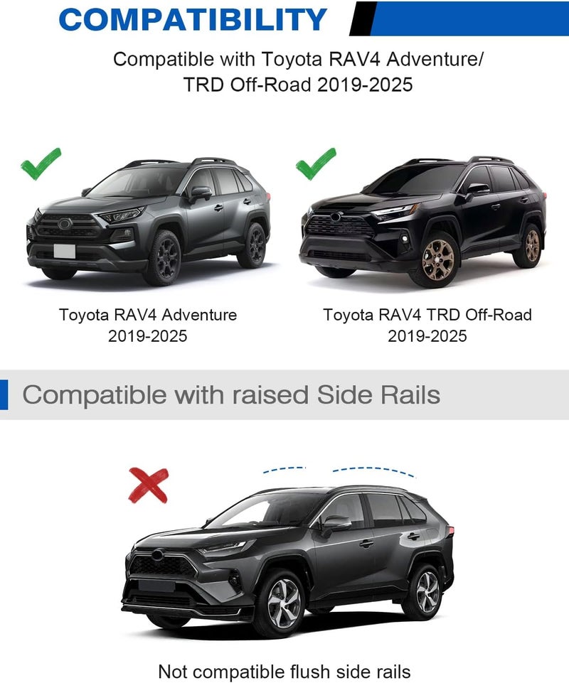 wonderdriver حامل سقف قابل للقفل بوزن 300 رطل مع قضبان عرض متوافقة مع RAV4 Adventure/TRD Off-Road من 2019-2025، قضبان سقف ألمنيوم ثقيلة لتحميل القوارب، حاملة أمتعة سقف سوداء. - Image 2
